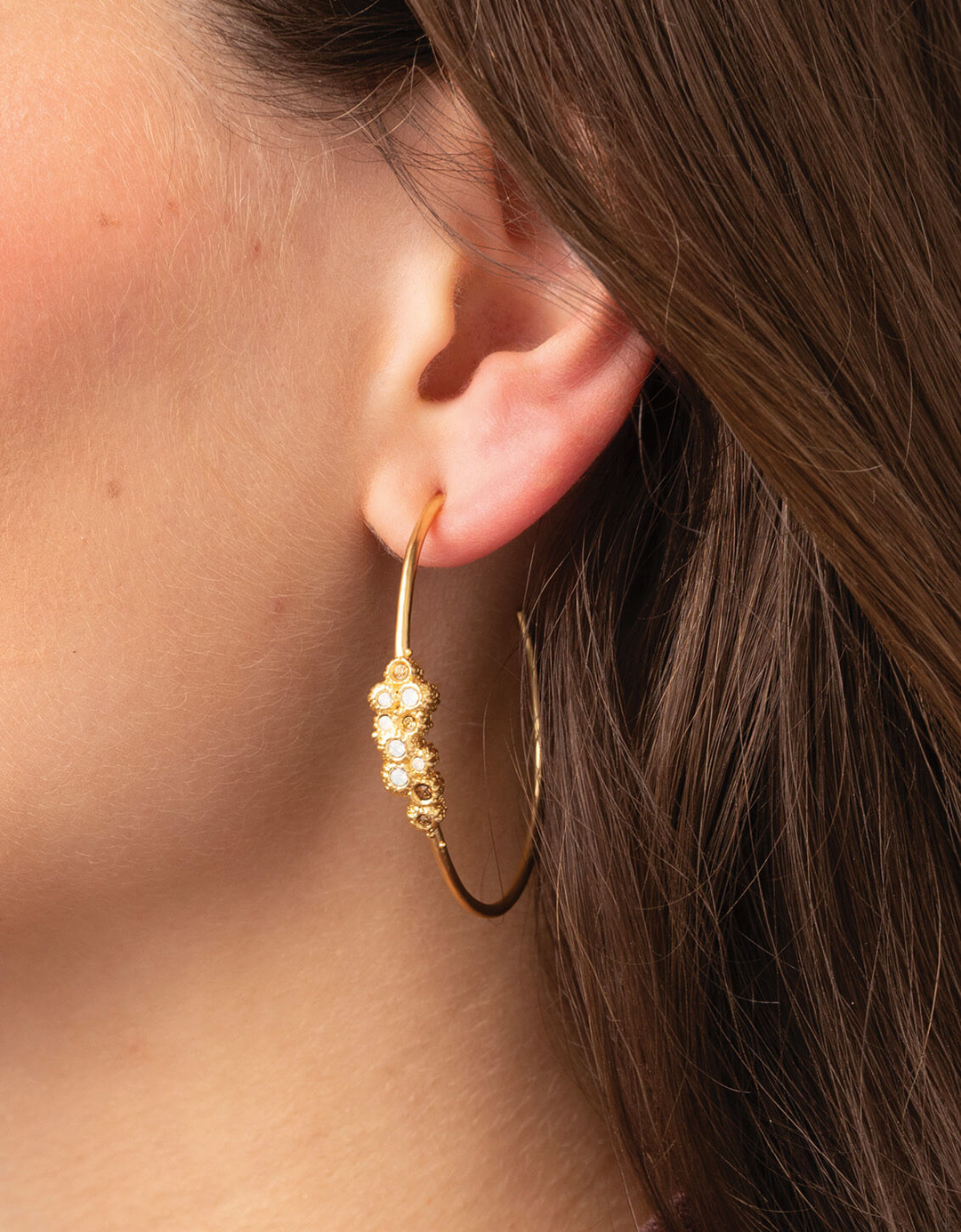 Spartina - - Gold Plated White Opal - Crystal Hoop Earrings