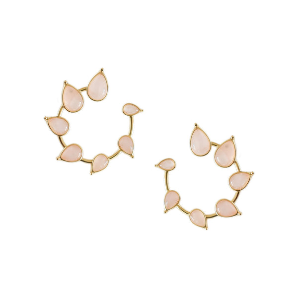 Adriana Pappas - Brass - Gold Filled Gemstone Spiral Stud Rose Quartz Hoop Earrings
