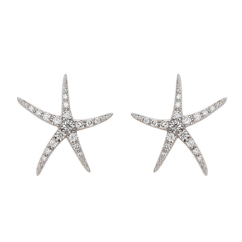 14k Yellow Gold Lab Grown Diamond Starfish Stud Earrings