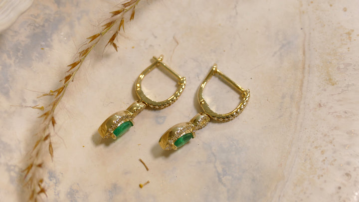 10k Yellow Gold Marquise .3ct Emerald Dangle Earrings