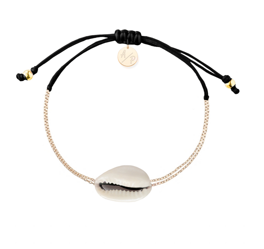 Adriana Pappas - - 14K Gold Filled - Black Cord - Chain Shell Bracelet