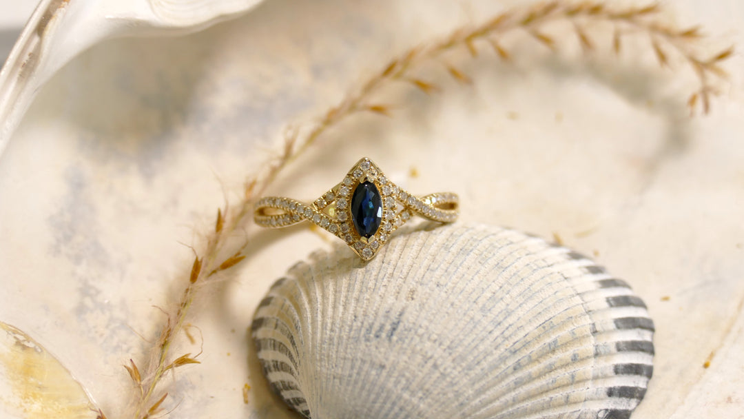 10k Yellow Gold Sapphire Marquise Ring (Size 6)
