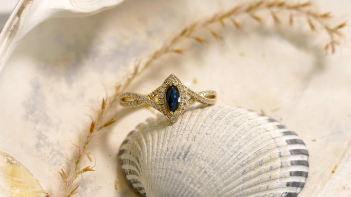 10k Yellow Gold Sapphire Marquise Ring (Size 6)