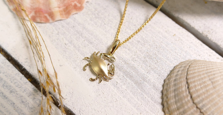 14k - Yellow Gold Brushed Crab Pendant