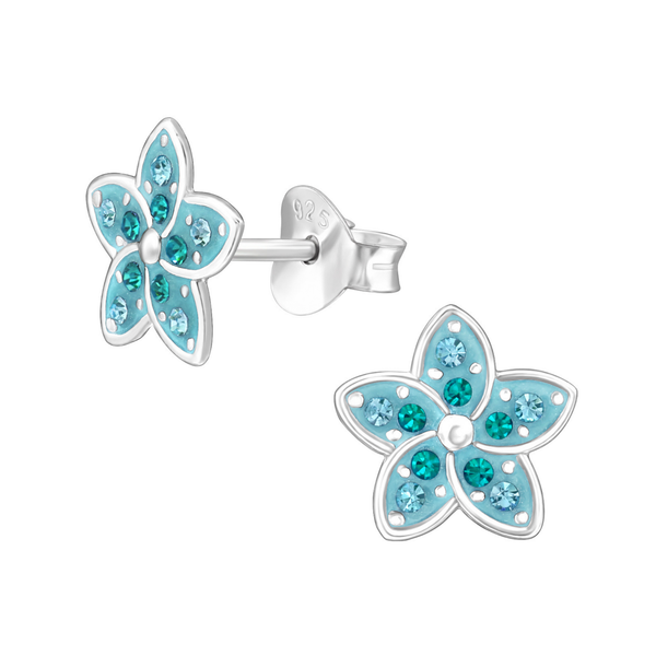 SS Blue Flower CZ Crystal Earr