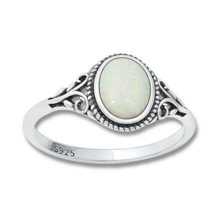 White Oval Opal Ring 7