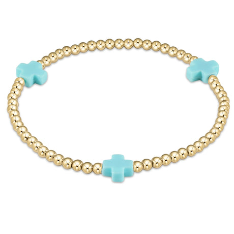 enewton - Beaded Bracelet Signature Cross Aqua 3mm Gold-Filled Bracelet (Standard 6.25")