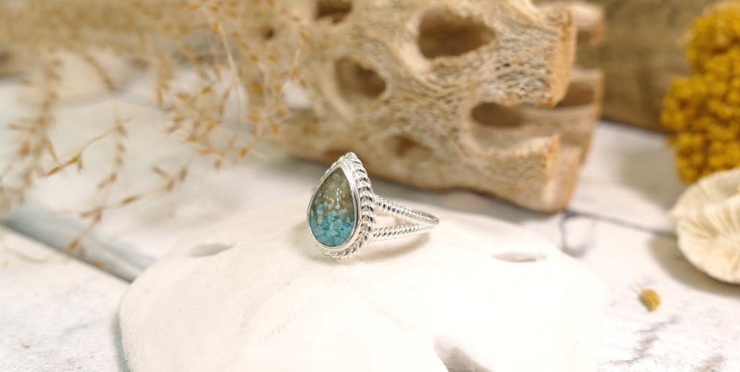 Dune - Sterling Silver - Modern Mermaid Teardrop Turquoise Gradient Ocean City Beach Sand Ring 8