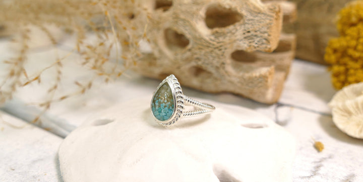 Dune - Sterling Silver - Modern Mermaid Teardrop Turquoise Gradient Ocean City Beach Sand Ring 8
