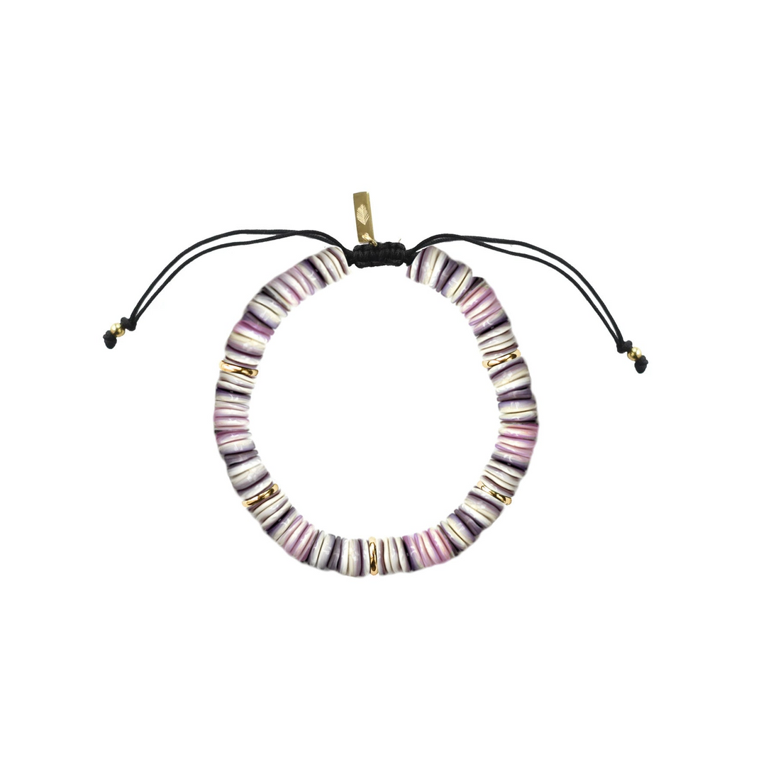 Adriana Pappas - Brass - 14K Gold Filled - Men's - Purple/White Shell Heishi Shells Cord Bracelet