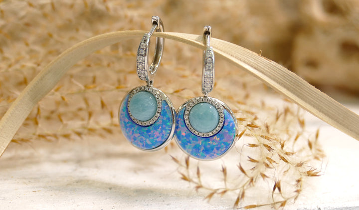 Sterling Silver - Silver Blue Opal Larimar Earrings