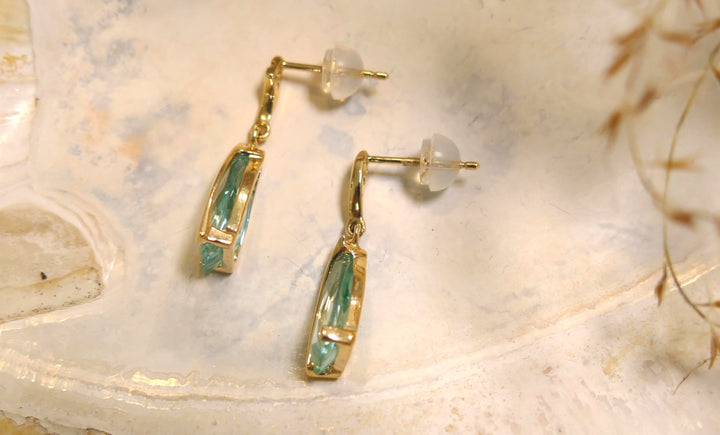 14k Yellow Gold Triangle 4.6ct Caribbean Topaz Dangle Earrings