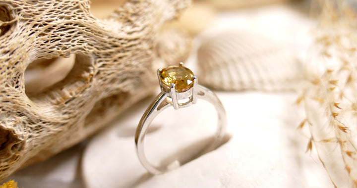Sterling Silver Silver Citrine Solitaire Oval Ring (Size 7)