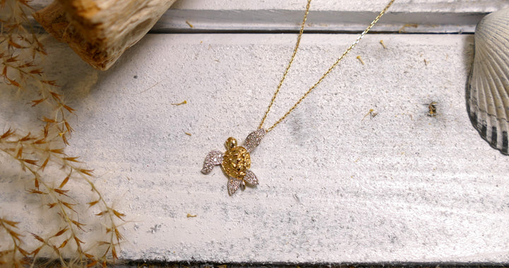 14k Two Tone Turtle Necklace