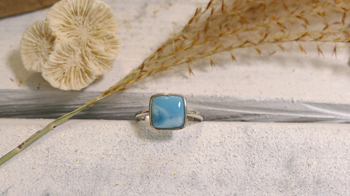 Sterling Silver - Silver Different Sizing Avalible Cushion Larimar Ring (Size 7)