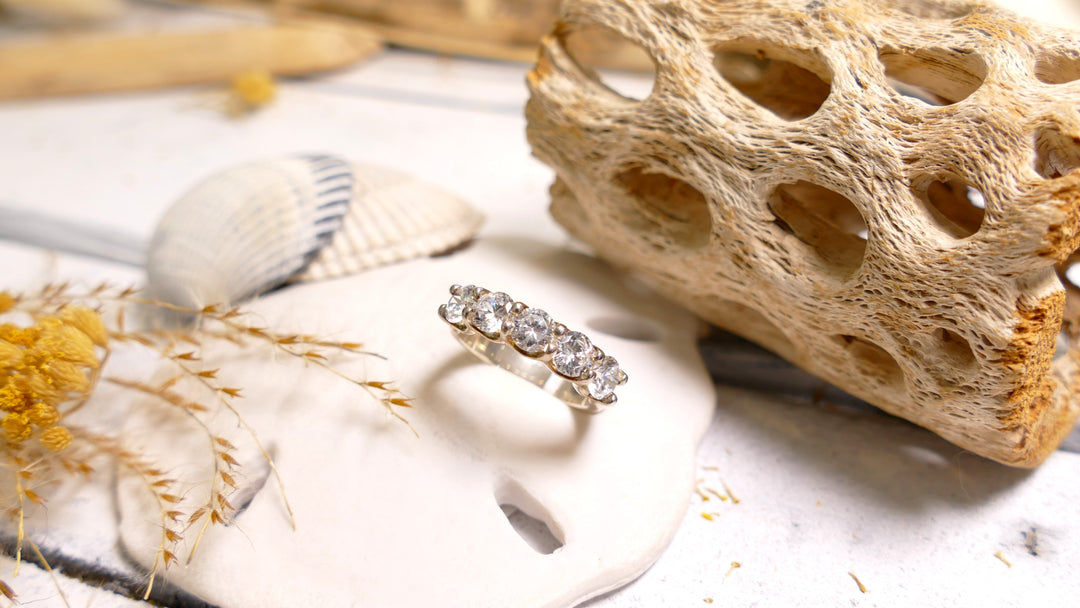 Sterling Silver - Silver 5 Stone Round Cubic Zirconia Ring