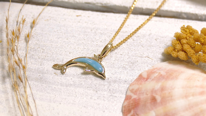 14k - Yellow Gold Larimar Dolphin Pendant