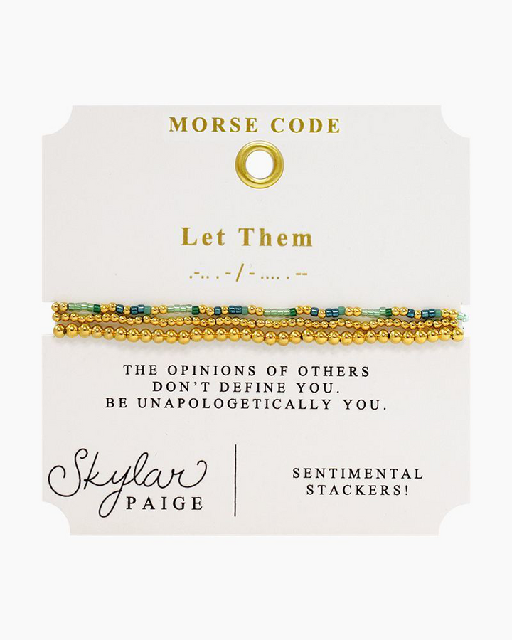 Stia Couture - - Gold "Let Them" Tila Bead Morse Code Stretch Bracelet