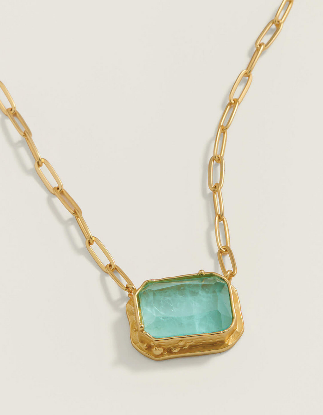 Spartina - - Gold Plated Marion - Sea Foam Rectangle Glass Necklace 20"