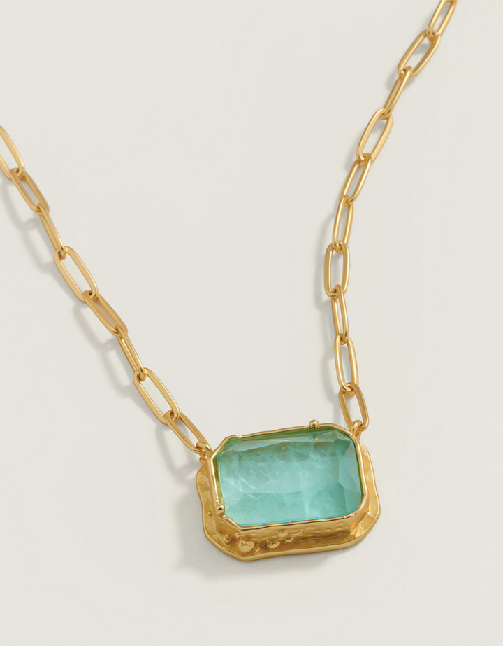 Spartina - - Gold Plated Marion - Sea Foam Rectangle Glass Necklace 20"