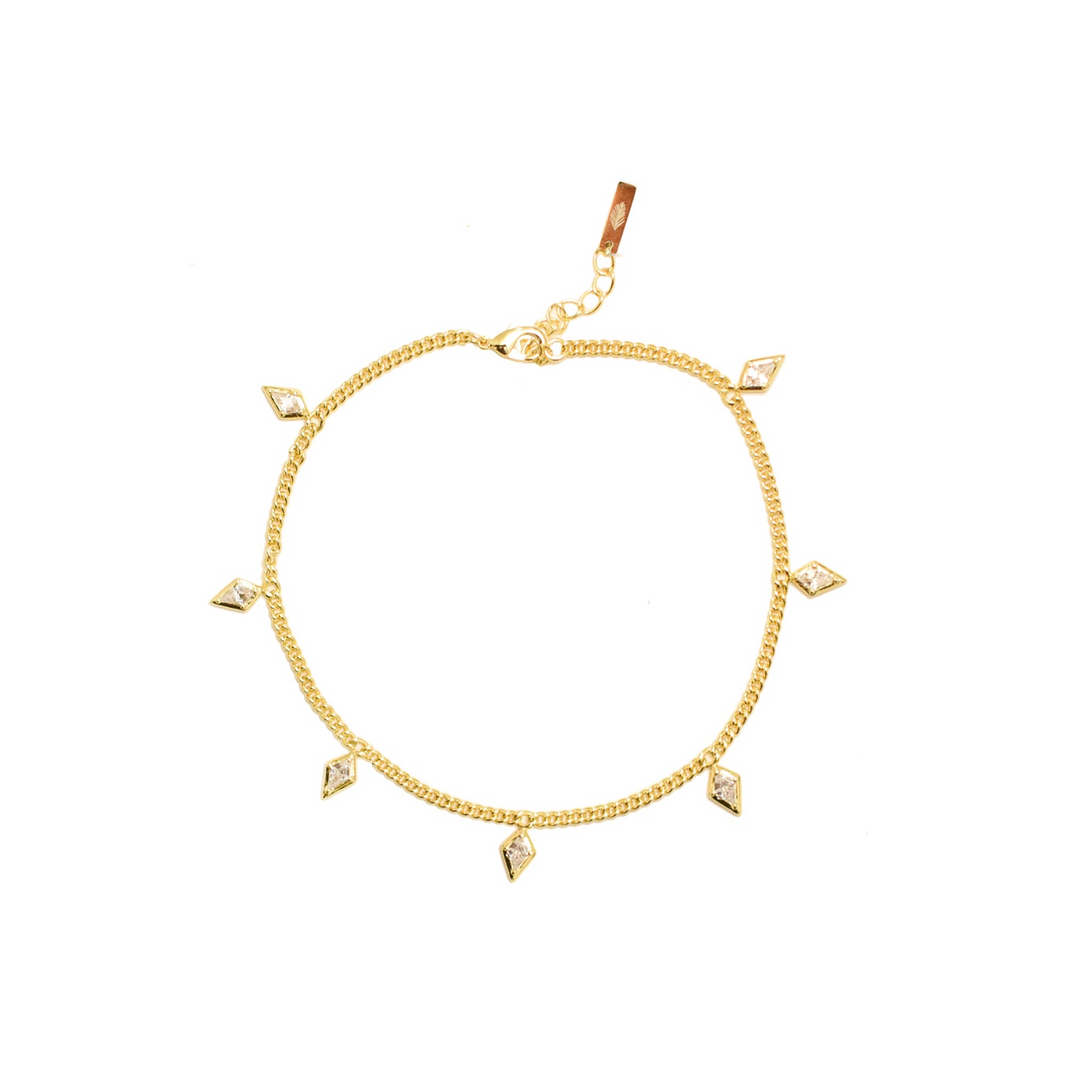Adriana Pappas - - 14K Gold Filled - Clear - Cubic Zirconia Kite Anklet 8.5-10"