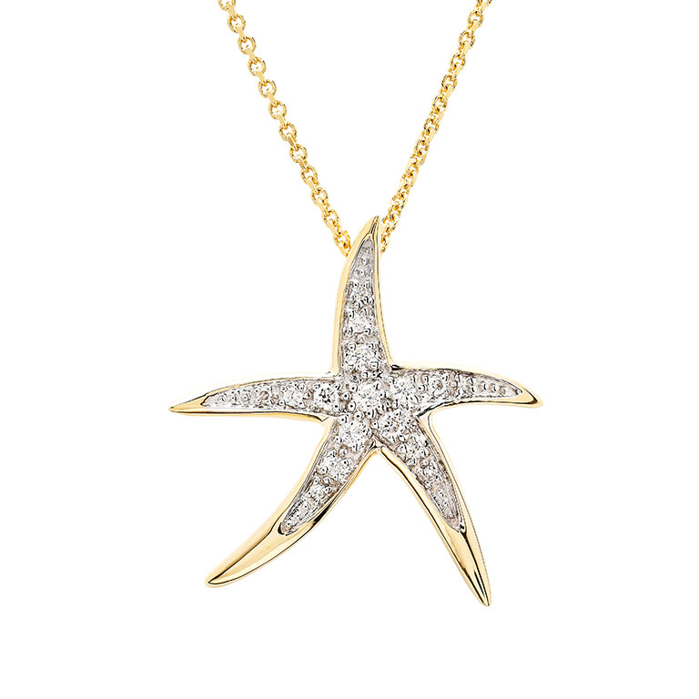 Ocean - 14k - Yellow Gold Curved Lab Grown Diamond Starfish Necklace