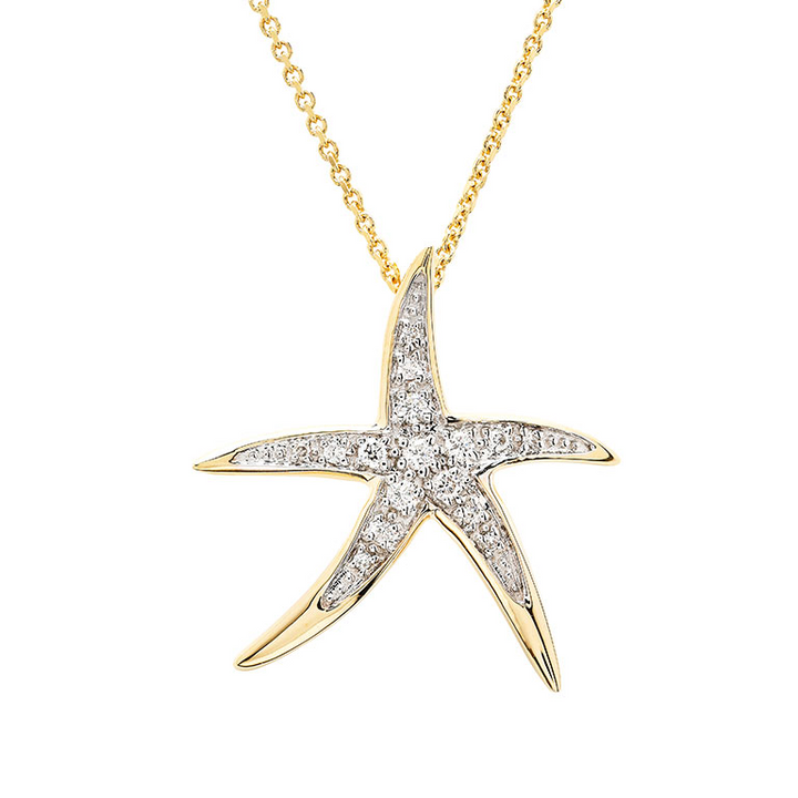 Ocean - 14k - Yellow Gold Curved Lab Grown Diamond Starfish Necklace