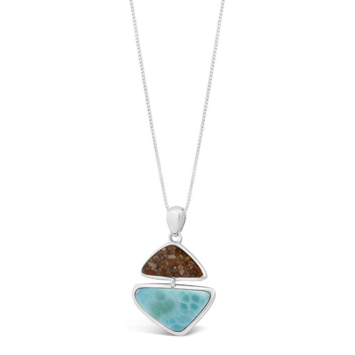 Dune - Sterling Silver - Silver "Coastal Edge" Larimar Ocean City Beach Sand Necklace