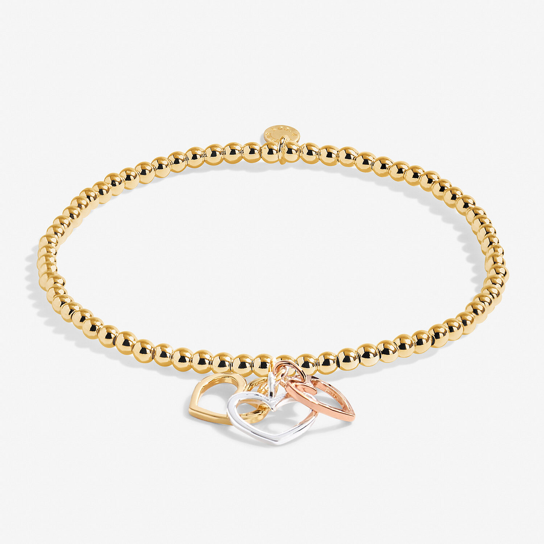 A Little & Co - Brass - Gold -Grateful,Thankful,Blessed- Heart Stretch Beaded Bracelet 6 7/8"