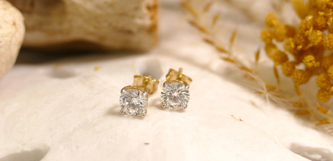 14k Yellow Gold 1.00ct Lab Grown Diamond Round Stud Monte Luna Earrings