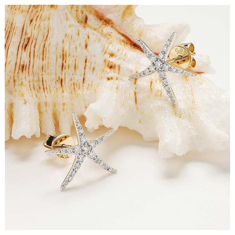 14k Yellow Gold Lab Grown Diamond Starfish Stud Earrings