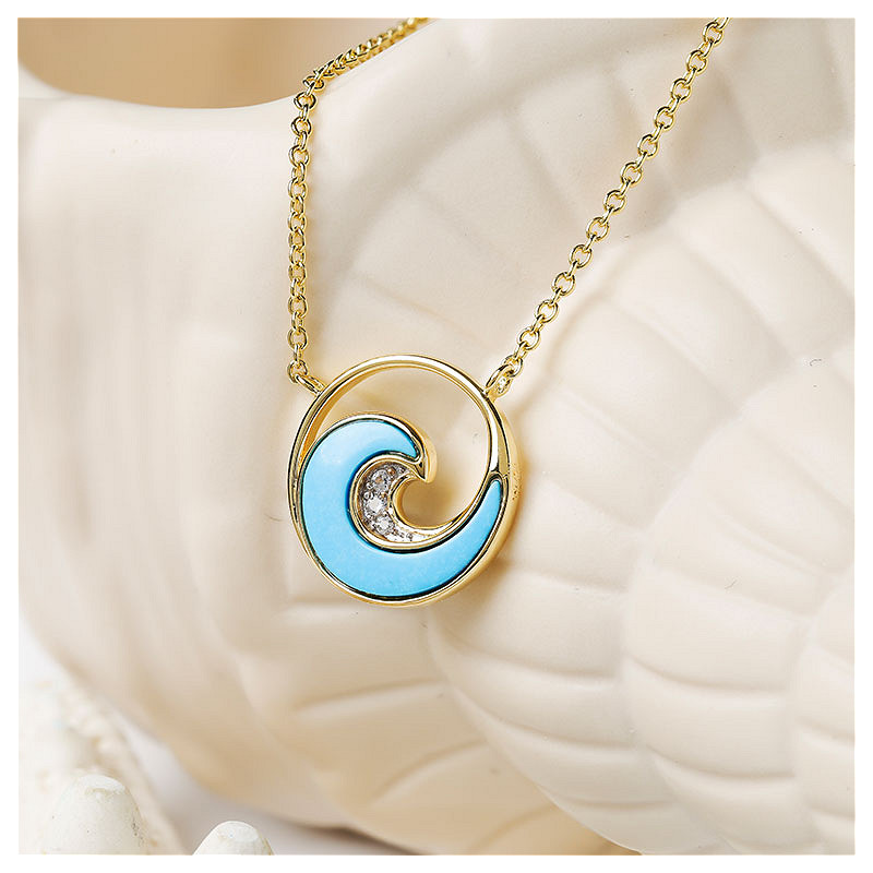 Ocean - Sterling Silver - Gold Vermeil Crystal Turquoise Wave Necklace