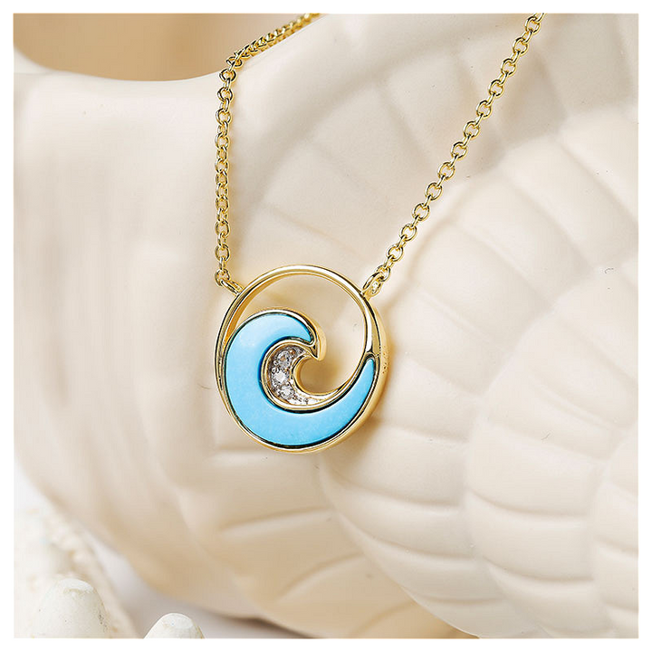 Ocean - Sterling Silver - Gold Vermeil Crystal Turquoise Wave Necklace