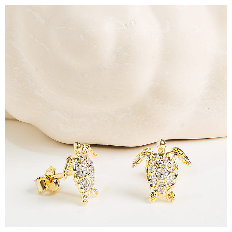 Ocean - - Gold Vermeil White Sapphire Turtle Stud Earrings