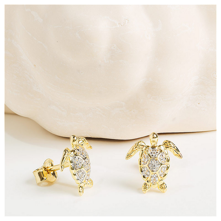 Ocean - - Gold Vermeil White Sapphire Turtle Stud Earrings