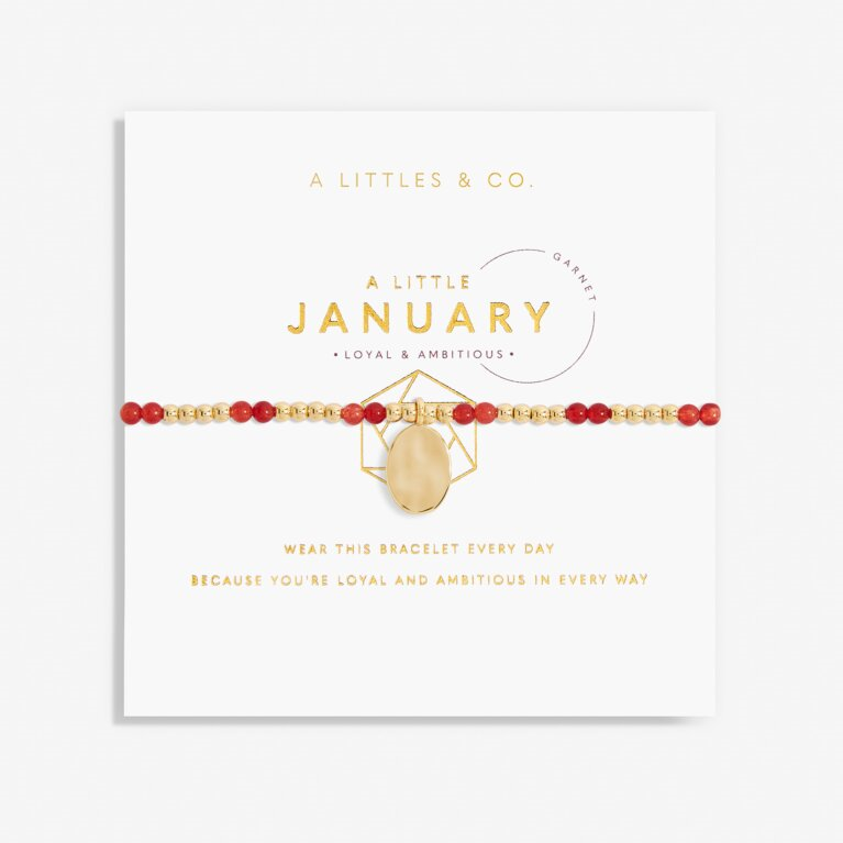 A Little & Co - Brass - Gold - January Birthstone - Garnet Beaded Stretch Bracelet 6 7/8"