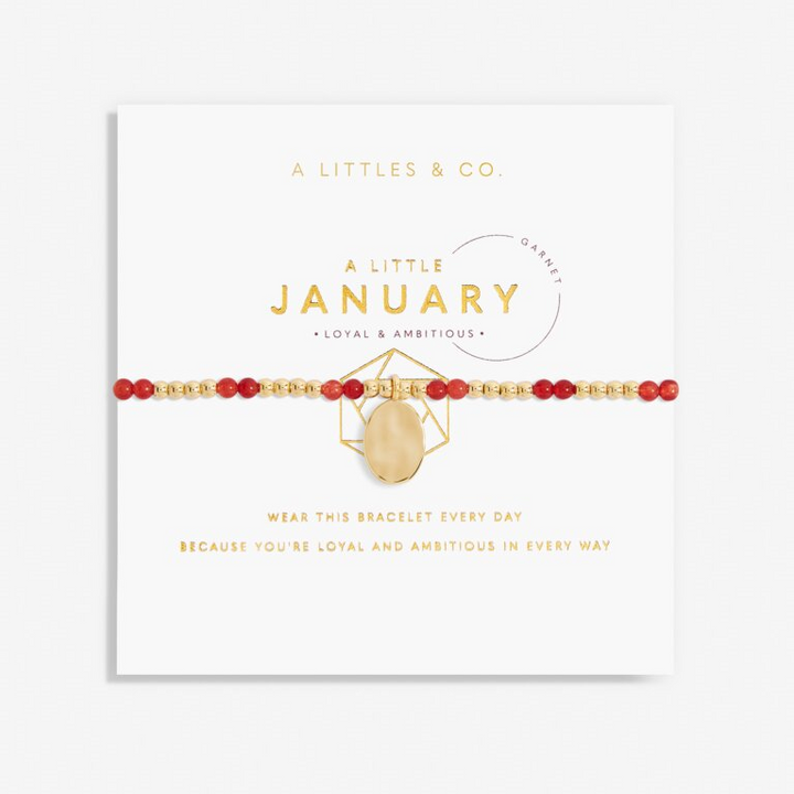 A Little & Co - Brass - Gold - January Birthstone - Garnet Beaded Stretch Bracelet 6 7/8"