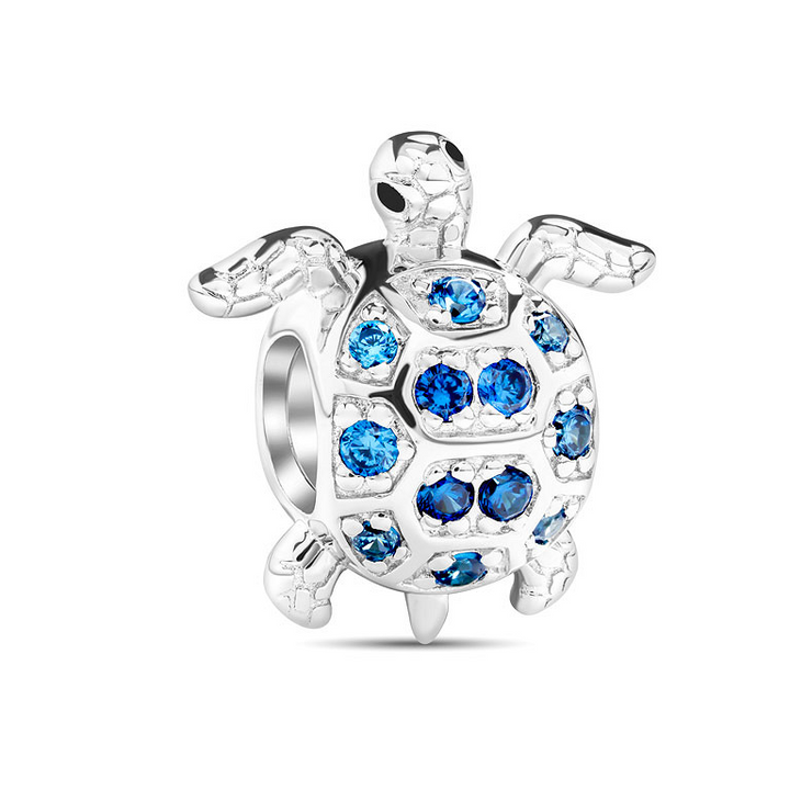 Ocean - Sterling Silver - Sapphire Cubic Zirconia Turtle Bead Charm