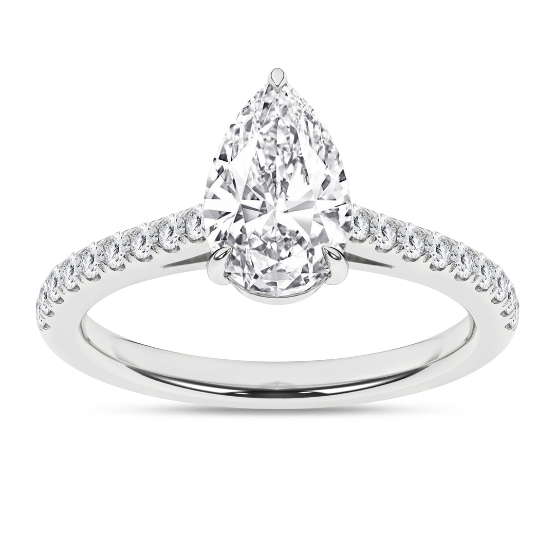 14k White Gold 1.75 CTW Lab Grown Diamond Pear Ring