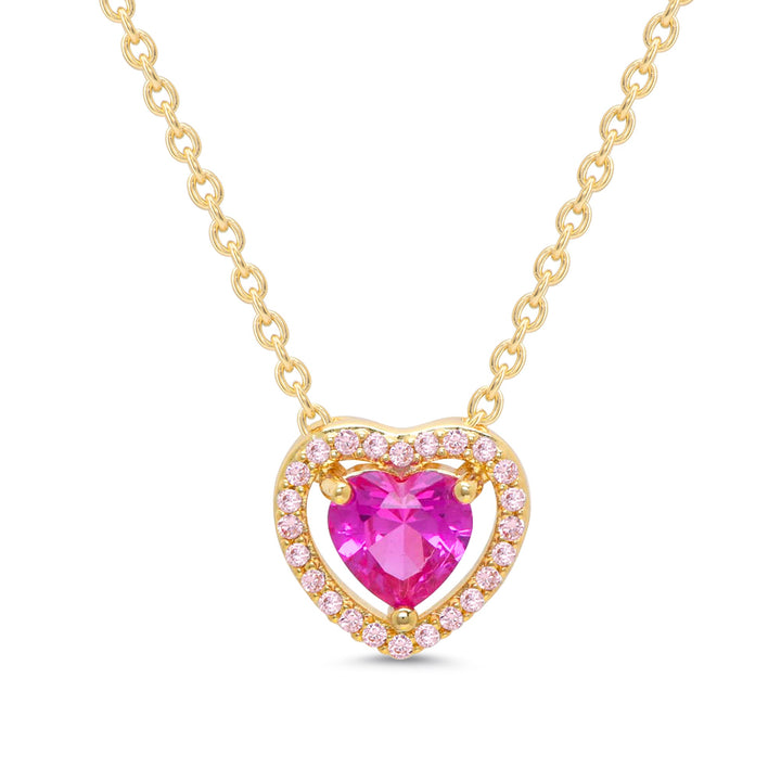 CZ Heart Halo Necklace - 2 Ton
