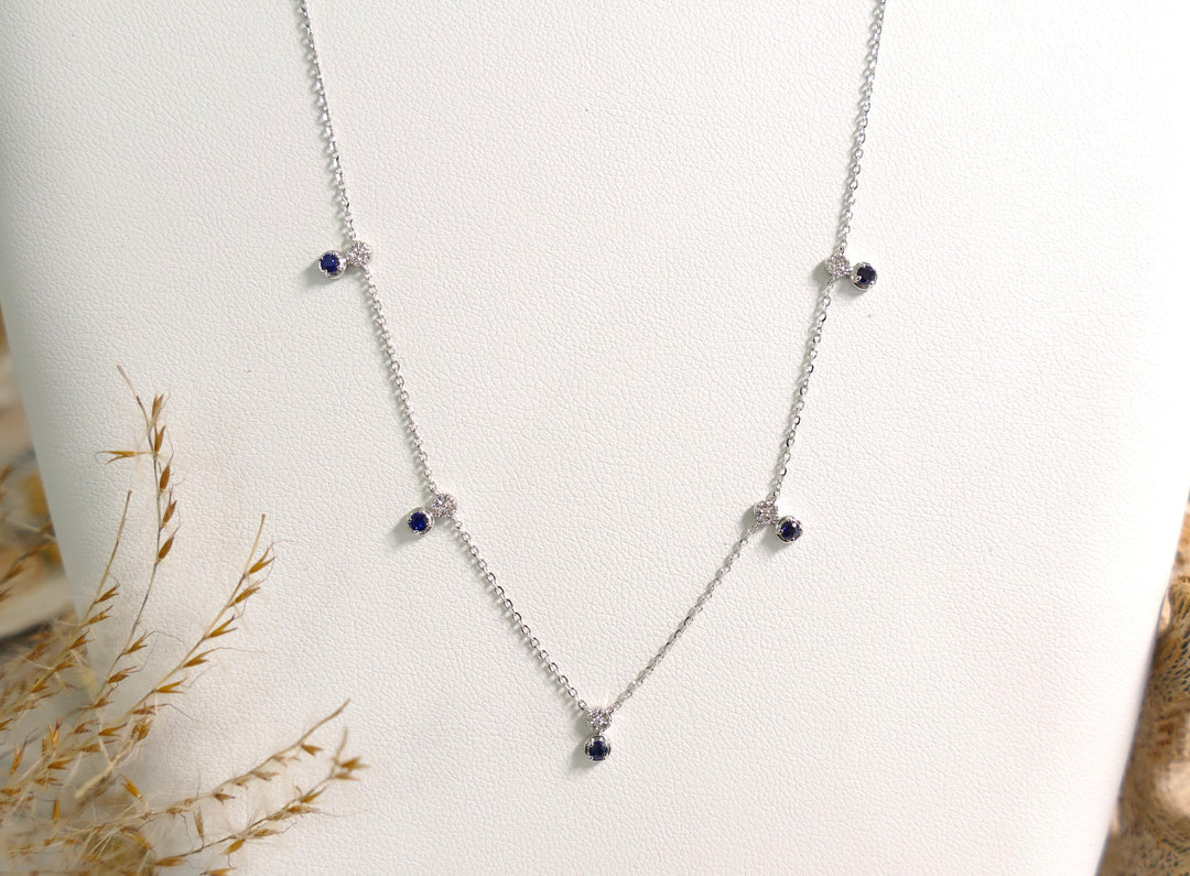 14k White Gold Sapphire 0.11ct Diamond Necklace