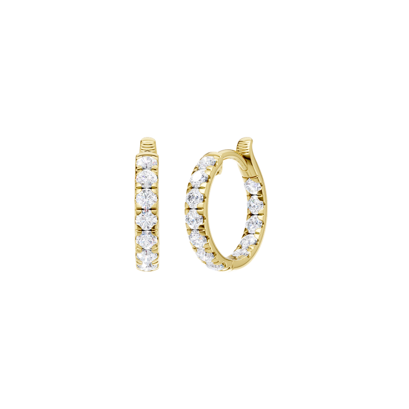 14k Yellow Gold 1.00ctw Lab Grown Diamond Huggie Inside Out Pave Earrings