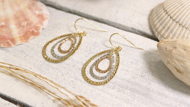 14k Yellow Gold Tri-Color - Triple Pear Dangle Earrings