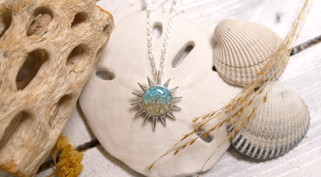 Dune - Sterling Silver - The Sun (Short) Turquoise Gradient Ocean City Beach Sand Necklace 16-20" (adjustable)