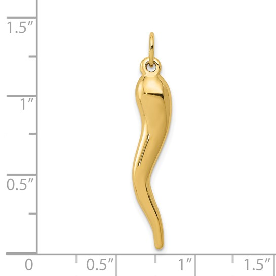 14k - Yellow Gold 3D Italian Horn Pendant