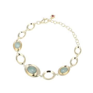 Elle - Sterling Silver - 18K Gold Plated "Swirl" Jade Oval Bracelet (6.25"+2")