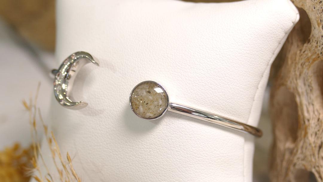 Dune - Sterling Silver - Crescent Moon Crystal Ocean City Beach Sand Cuff Bracelet