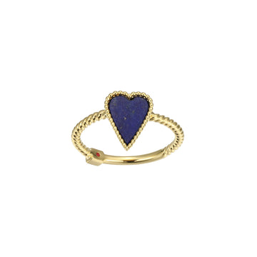 Elle - Sterling Silver - 14K Gold Plated "Long Love" Lapis Heart Ring (Size 6)