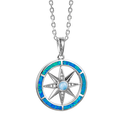 Sterling Silver - Larimar Round Compass Pendant