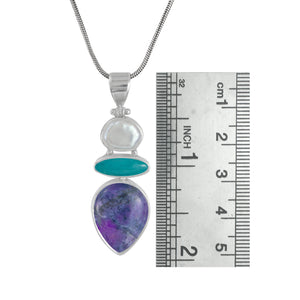 Sterling Silver - Keshie Pearl, Turquoise & Sugilite Pendant